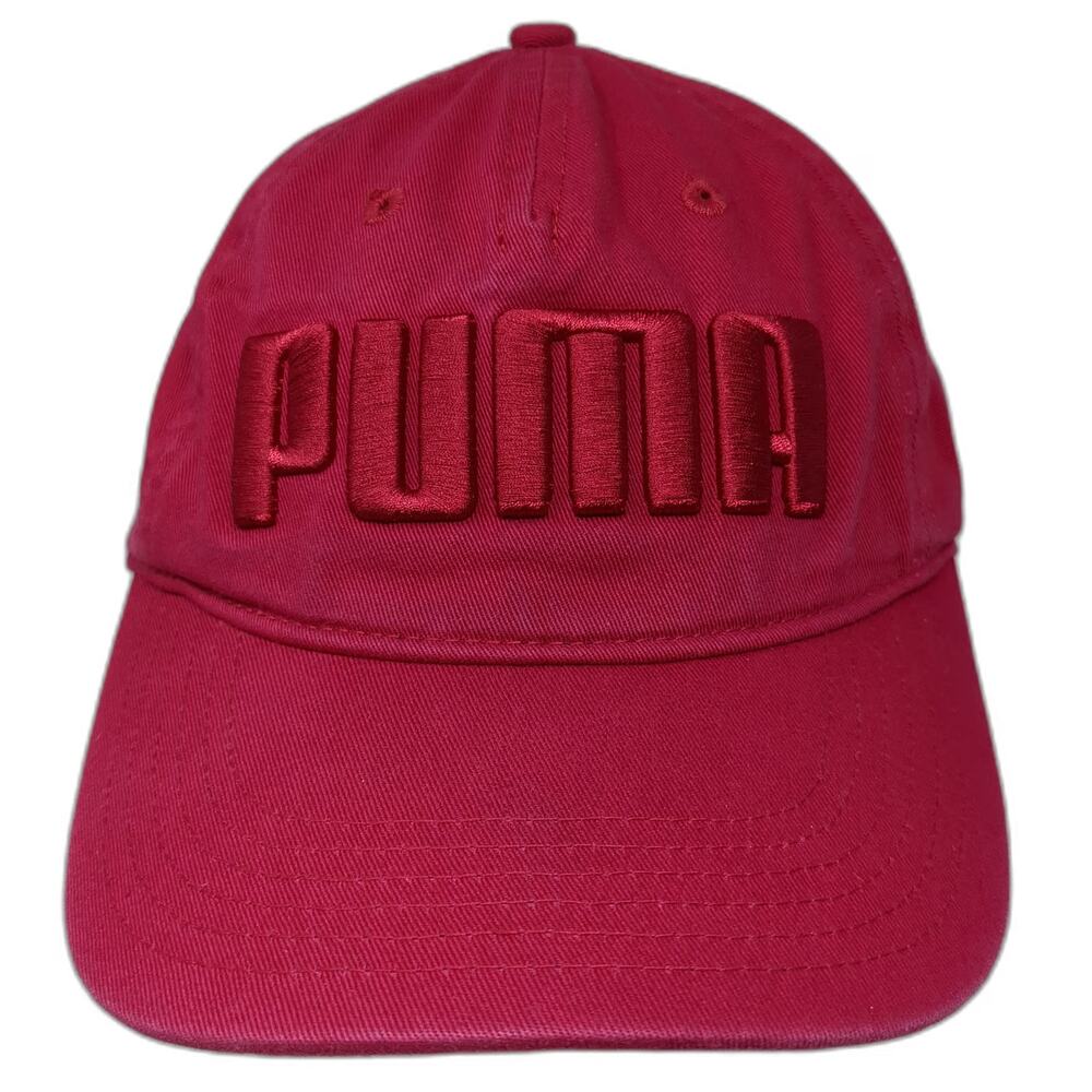 Puma Baseball Cap Red One Size Raised Embroidery Slideback Logo Hat Cotton